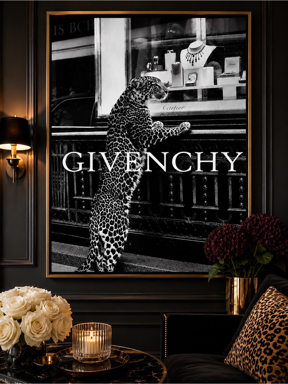 Leopard Luxury Fashion Wall Art Black White Glam Office Decor Print 8x10 - Picture 1 of 7